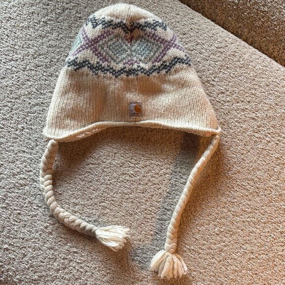 Carhartt Other - Carhartt Kids' Tan and Purple Knit Hat with Tassels